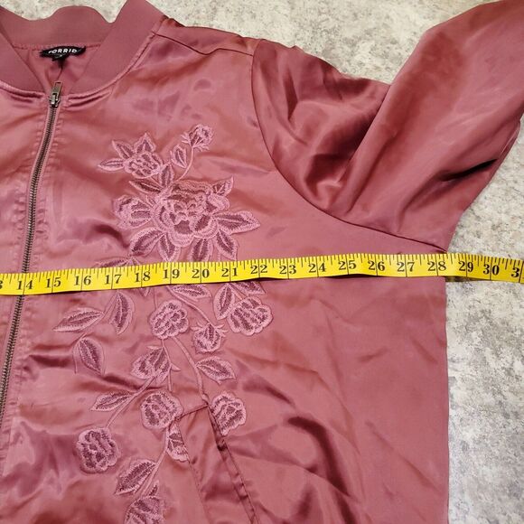 Torrid Womens Jacket Size 3 Pink Satin Bomber Floral Embroidered Full Zip Casual - Picture 4 of 16